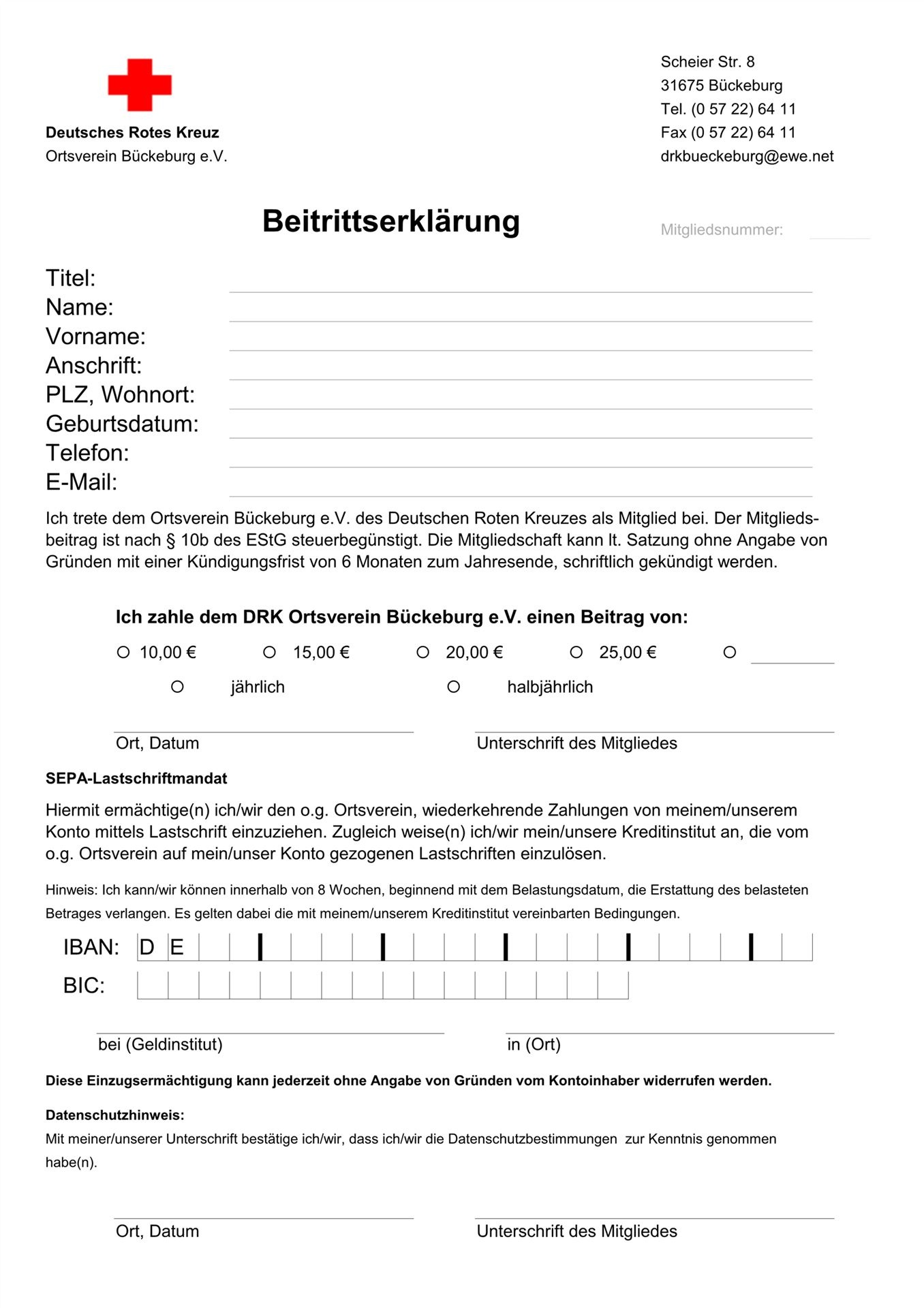 Mitgliedsantrag Spenden